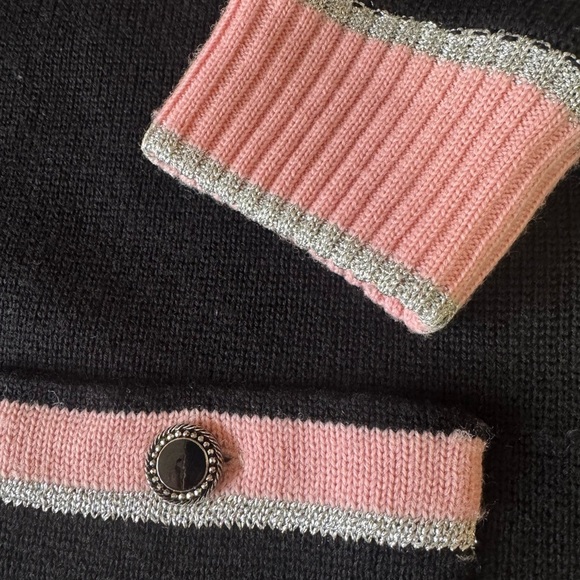 Vintage couture BLEYLE Merino wool cardigan black pink metallic silver large - Picture 10 of 15